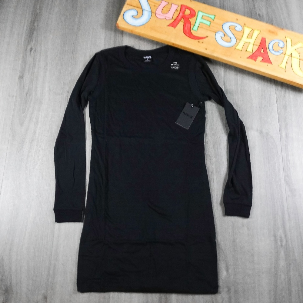Womens Hurley Dri Fit Black Dress Long-sleeve 34" Long Size Medium